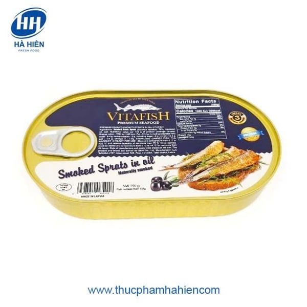  CÁ TRÍCH HUN KHÓI NGÂM DẦU ĐÓNG HỘP HIỆU VITAFISH LOẠI PREMIUM 190G 
