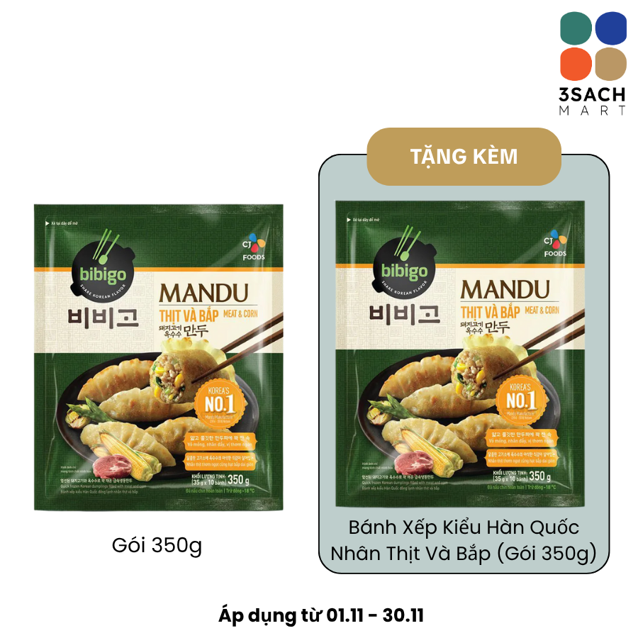  [01.11 - 30.11 Mua 01 Tặng 01 (quấn kèm)] Bánh Xếp Kiểu Hàn Quốc Nhân Thịt Và Bắp (Gói 350g) 