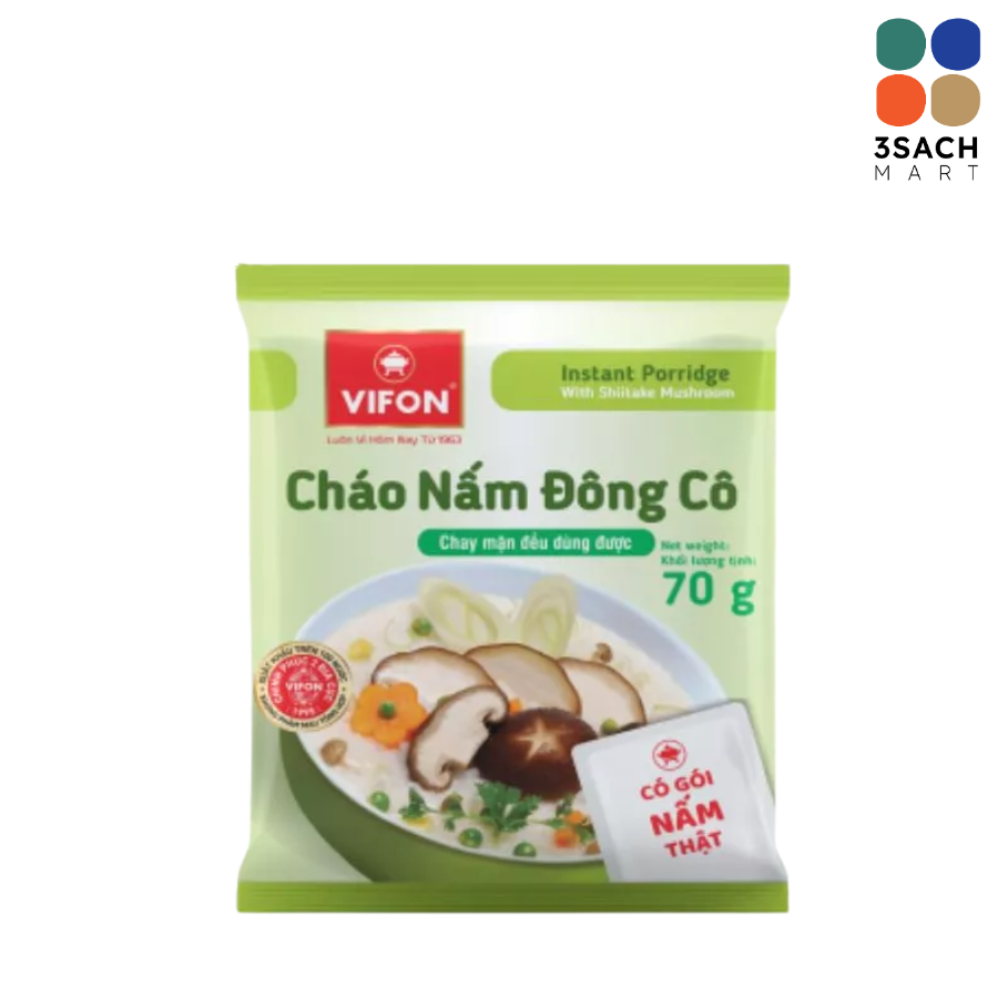  Cháo Nấm Đông Cô Có Nấm Thật Vifon (Gói 70g) 