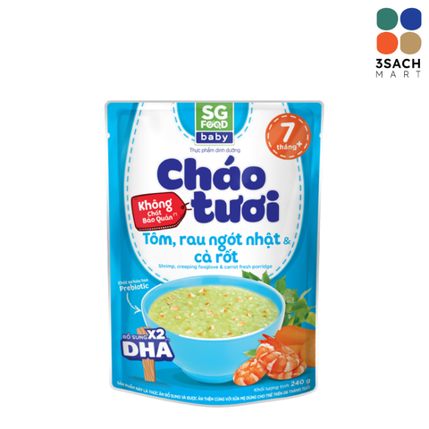  Cháo Tươi Baby Tôm Rau Ngót Nhật Cà Rốt SGF (Gói 240g) 