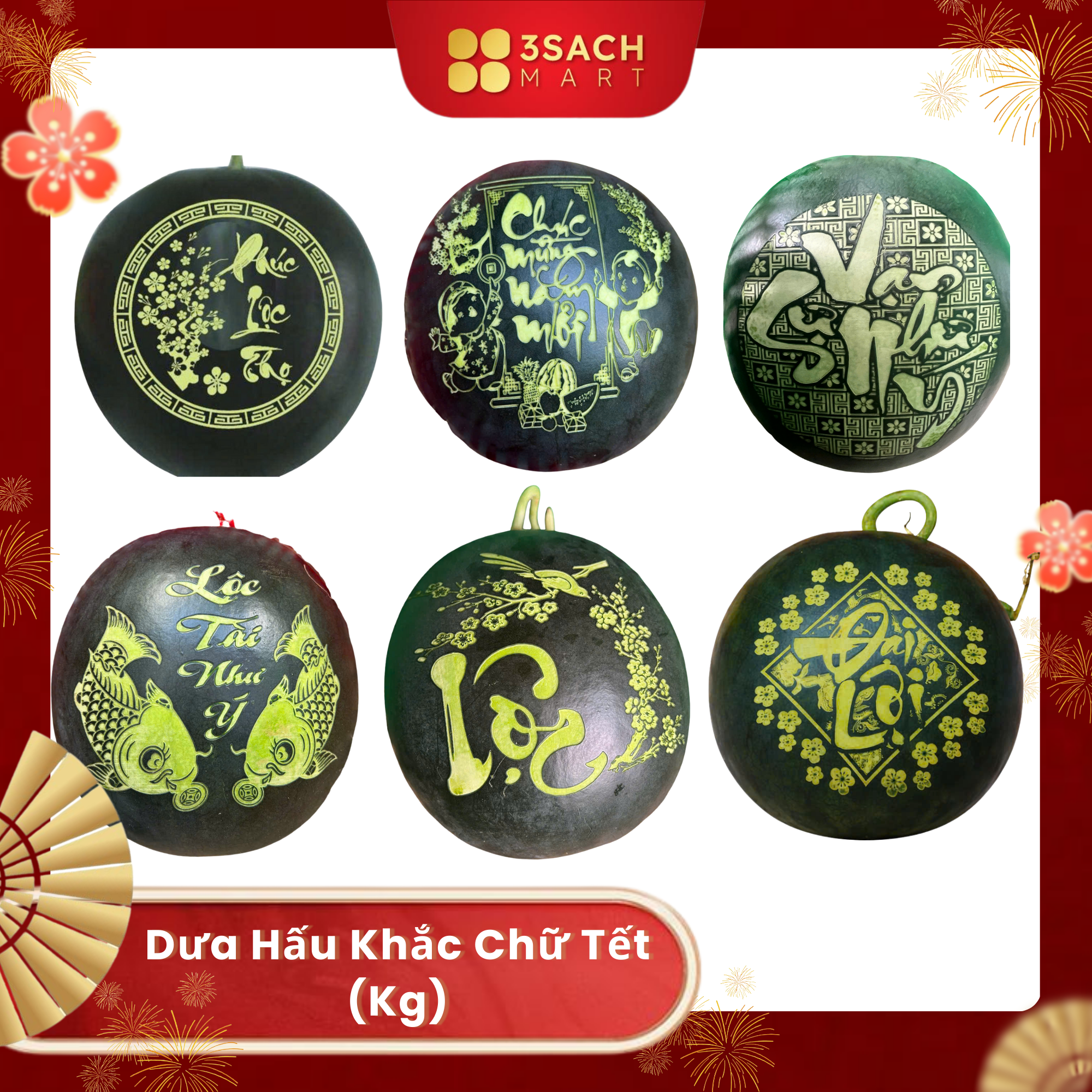  [ĐẶT TRƯỚC] Dưa Hấu Hắc Tiểu Long Khắc Chữ Tết (4Kg) 