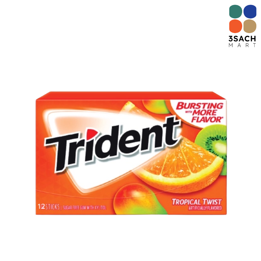  Kẹo Gum Không Đường Vị Trái Cây Nhiệt Đới Trident (Hộp 12 Tép) 