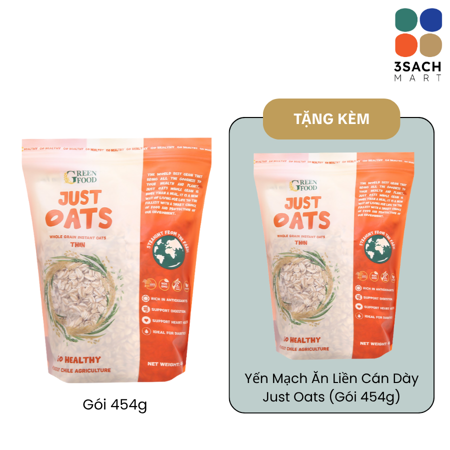  [01 - 31.01 Mua 1 tặng 1 (quấn kèm)] Yến Mạch Ăn Liền Cán Dày Just Oats (Gói 454g) 