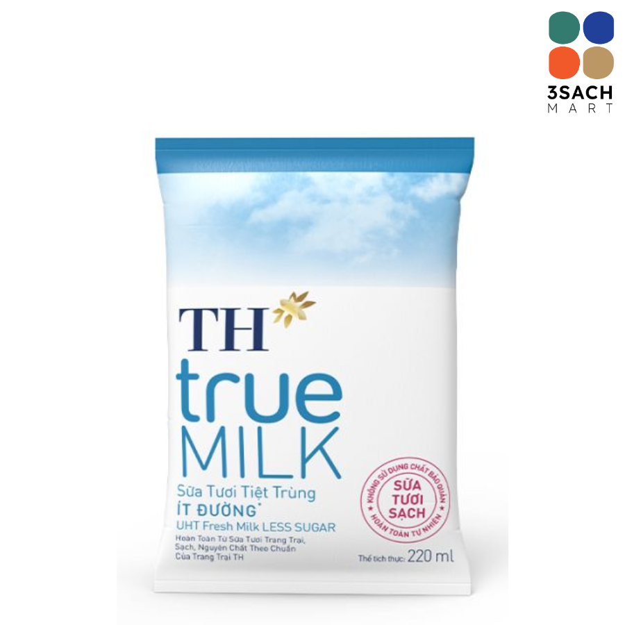  Sữa Tiệt Trùng Ít Đường TH True Milk (Bịch 220ml) 