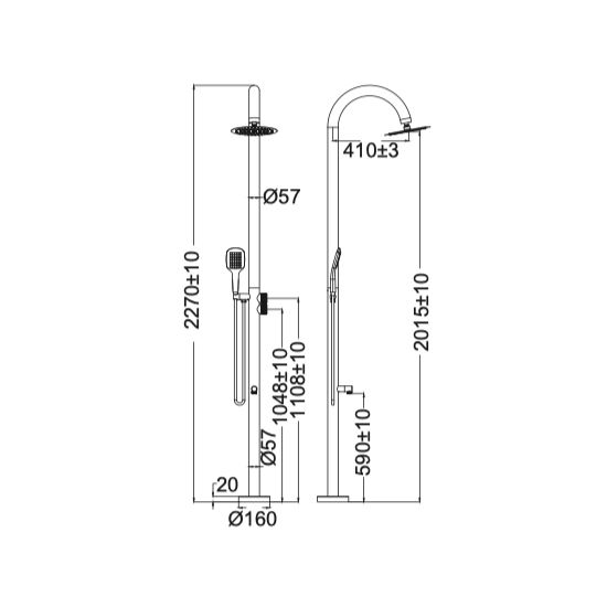  Sen cây ngoài trời có sen cầm tay và vòi rửa chân bằng stainless steel - 23001 