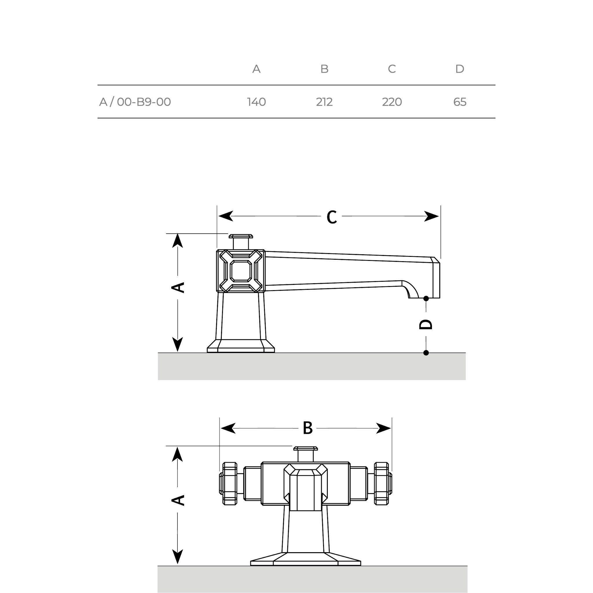  Vòi bồn tắm nóng lạnh gắn thành bằng đồng Art Déco 