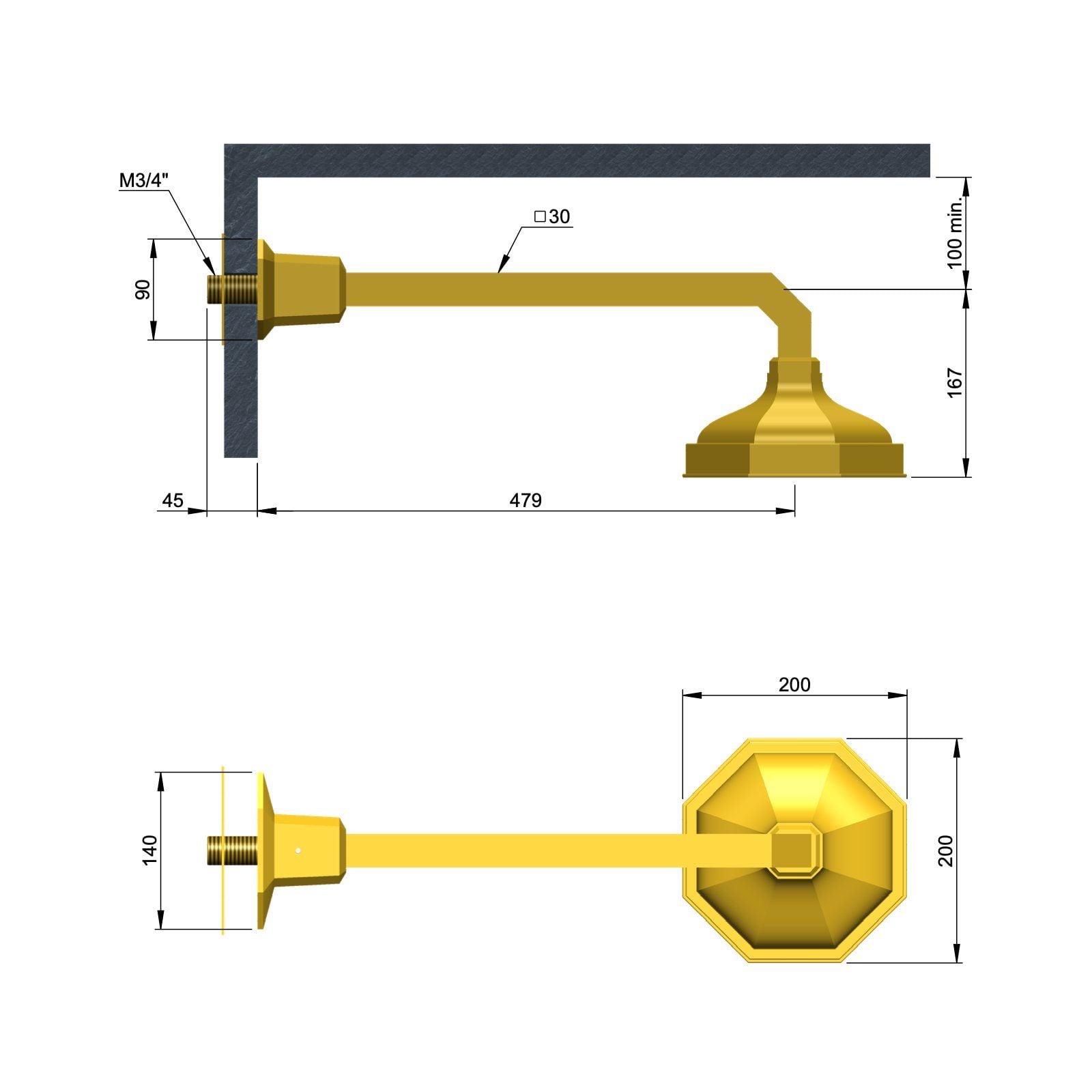  Bát sen Ø200mm gắn tường bằng đồng Art Déco 