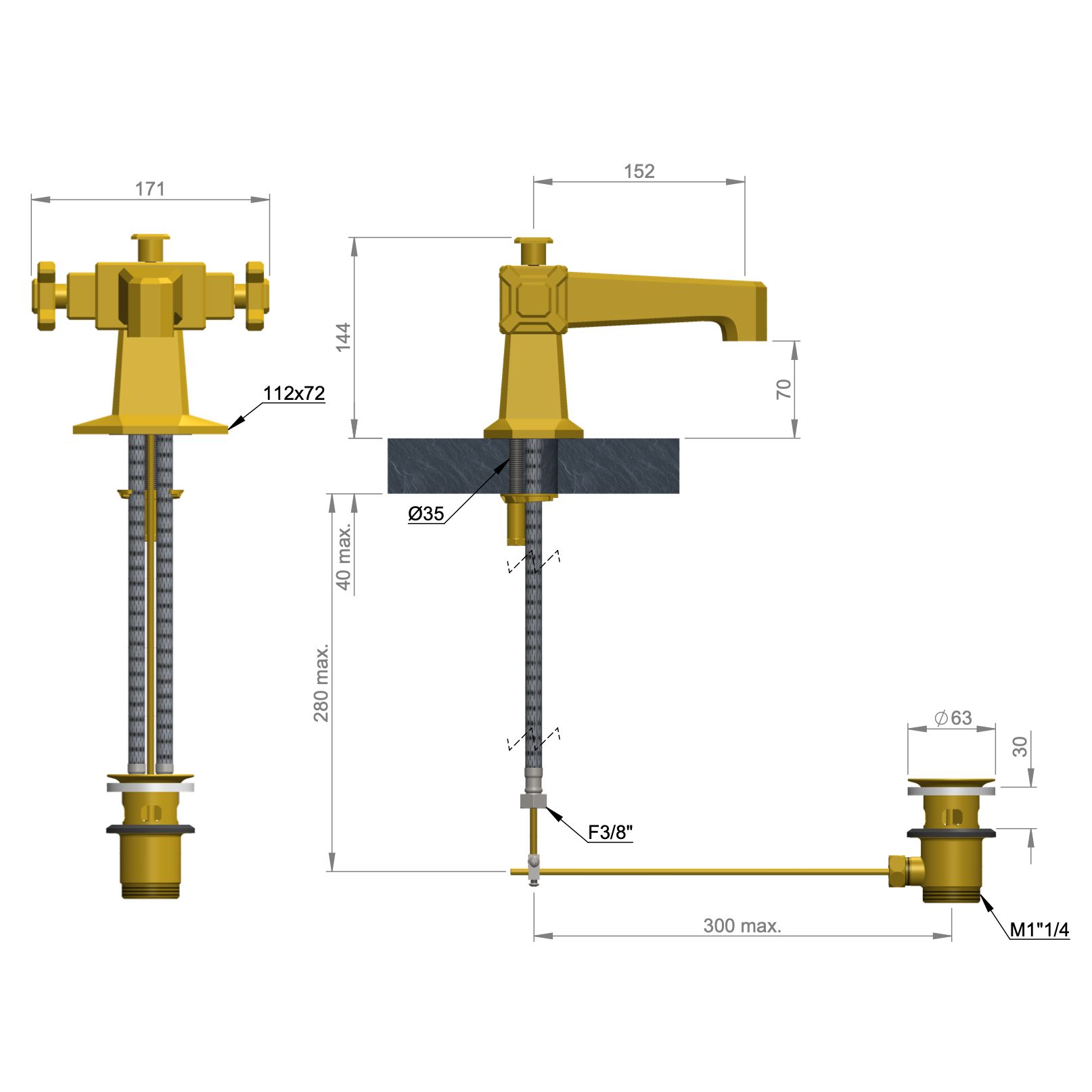  Vòi chậu lavabo bằng đồng Art Déco 