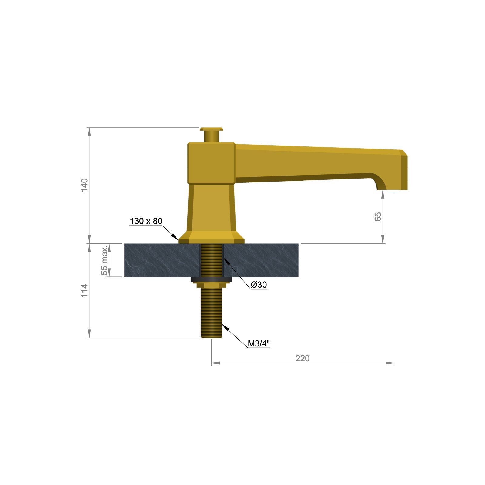  Vòi bồn tắm nước lạnh gắn thành bằng đồng Art Déco 