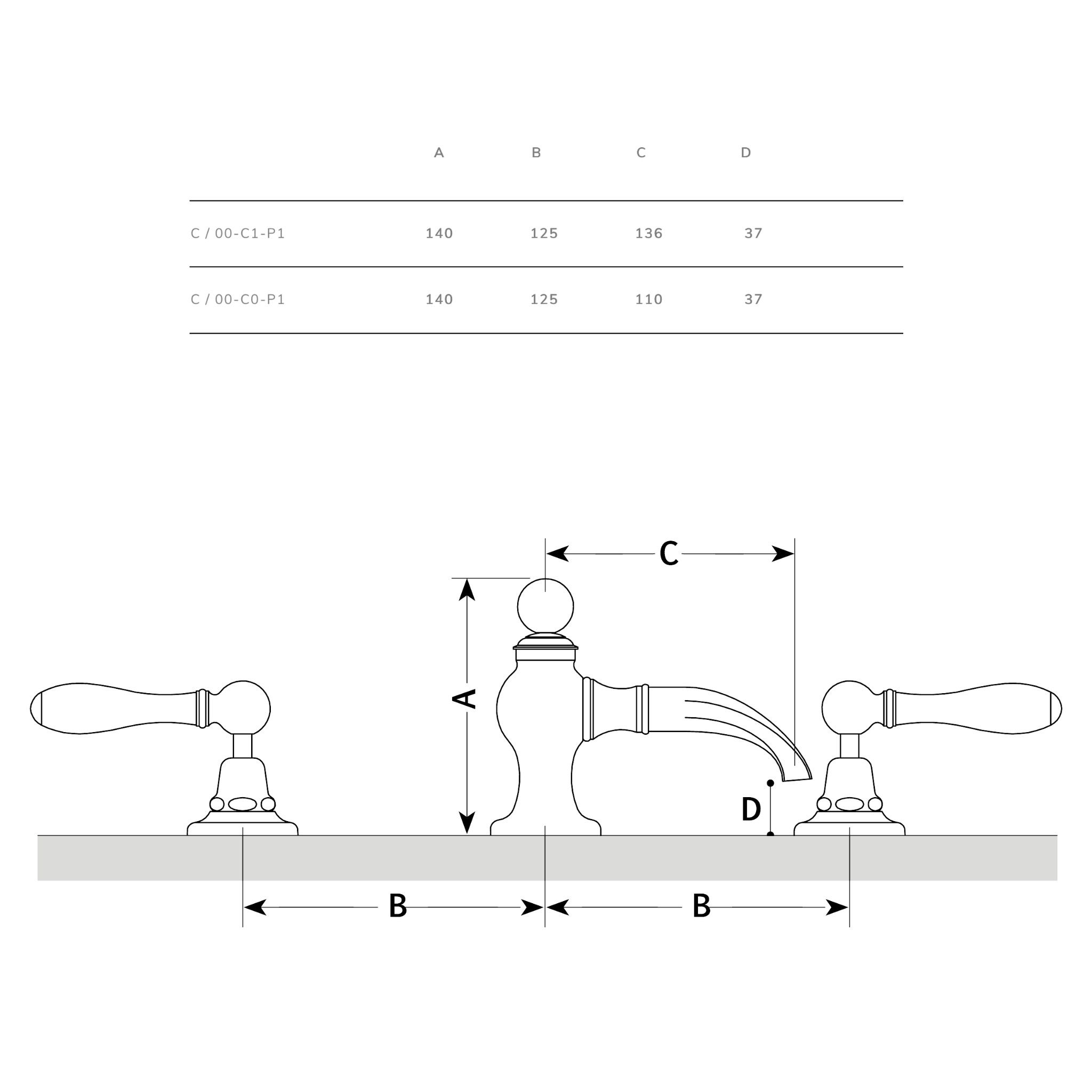  Vòi chậu lavabo 3 lỗ bằng đồng Carpe & Lyre - C/00-C1-P1 