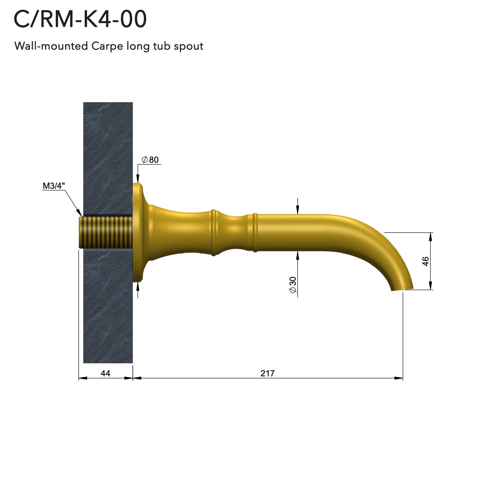  Vòi nước bồn tắm gắn tường bằng đồng Carpe & Lyre - C / RM-K3-00 