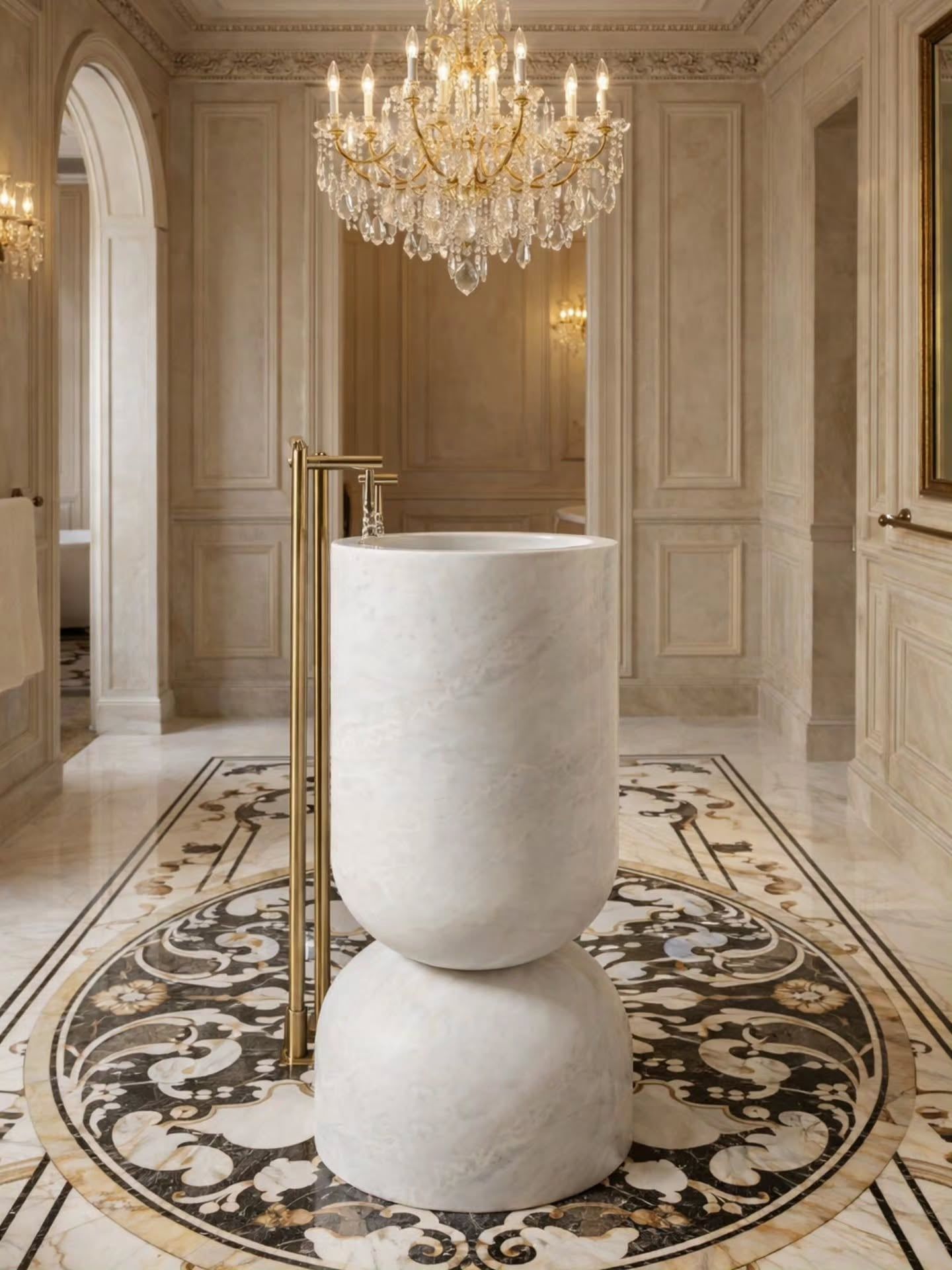  Chậu rửa mặt chân dài bằng đá marble tự nhiên - Casa Lusso 