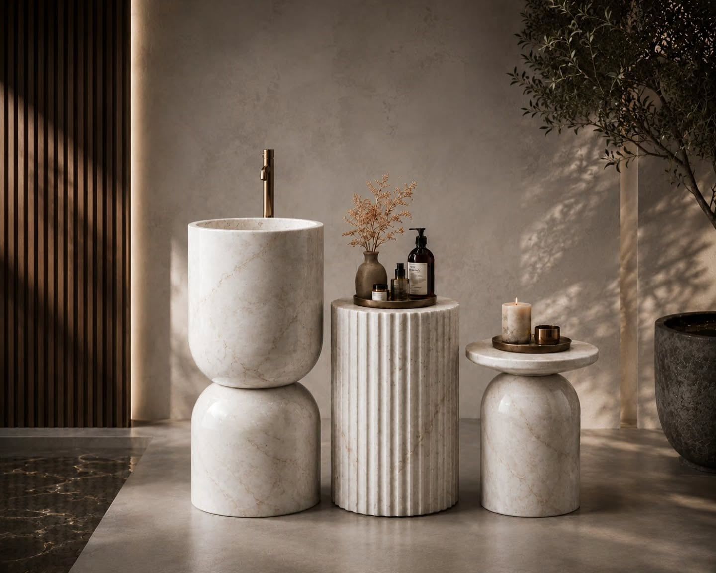  Chậu rửa mặt chân dài bằng đá marble tự nhiên - Casa Lusso 