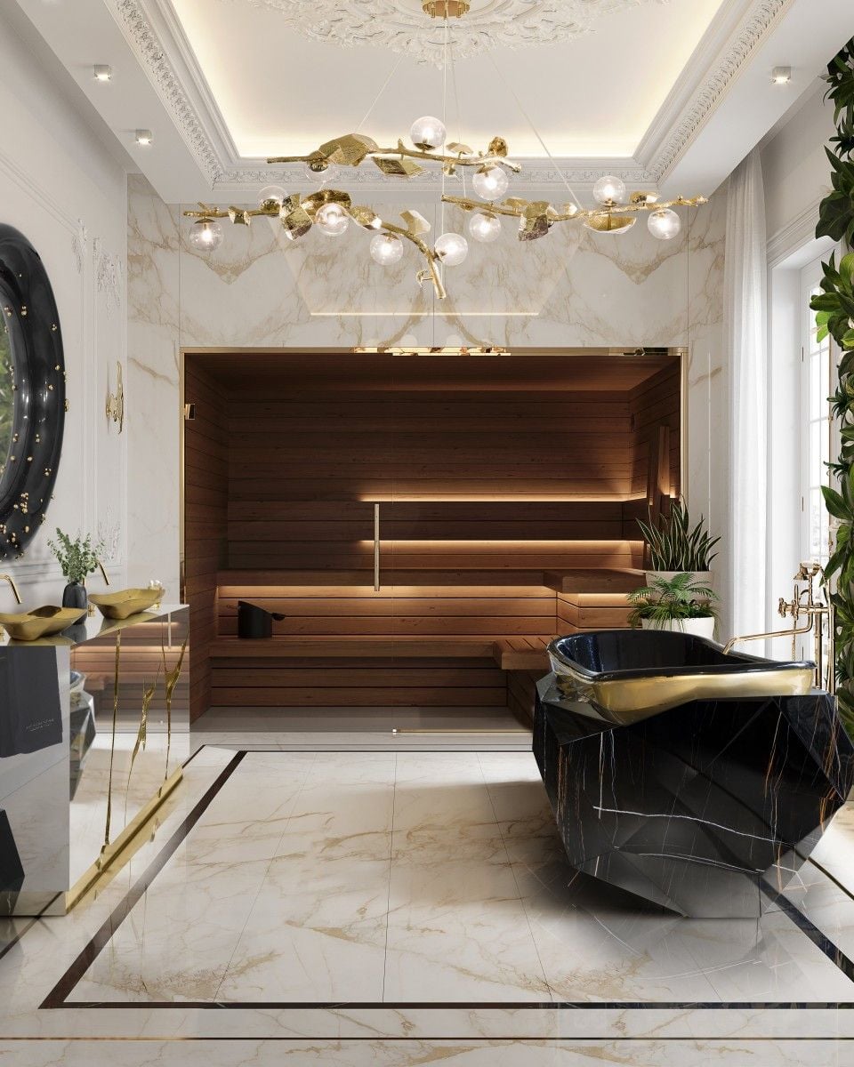  Bồn tắm Diamond Black Faux Marbled Matt Gold 