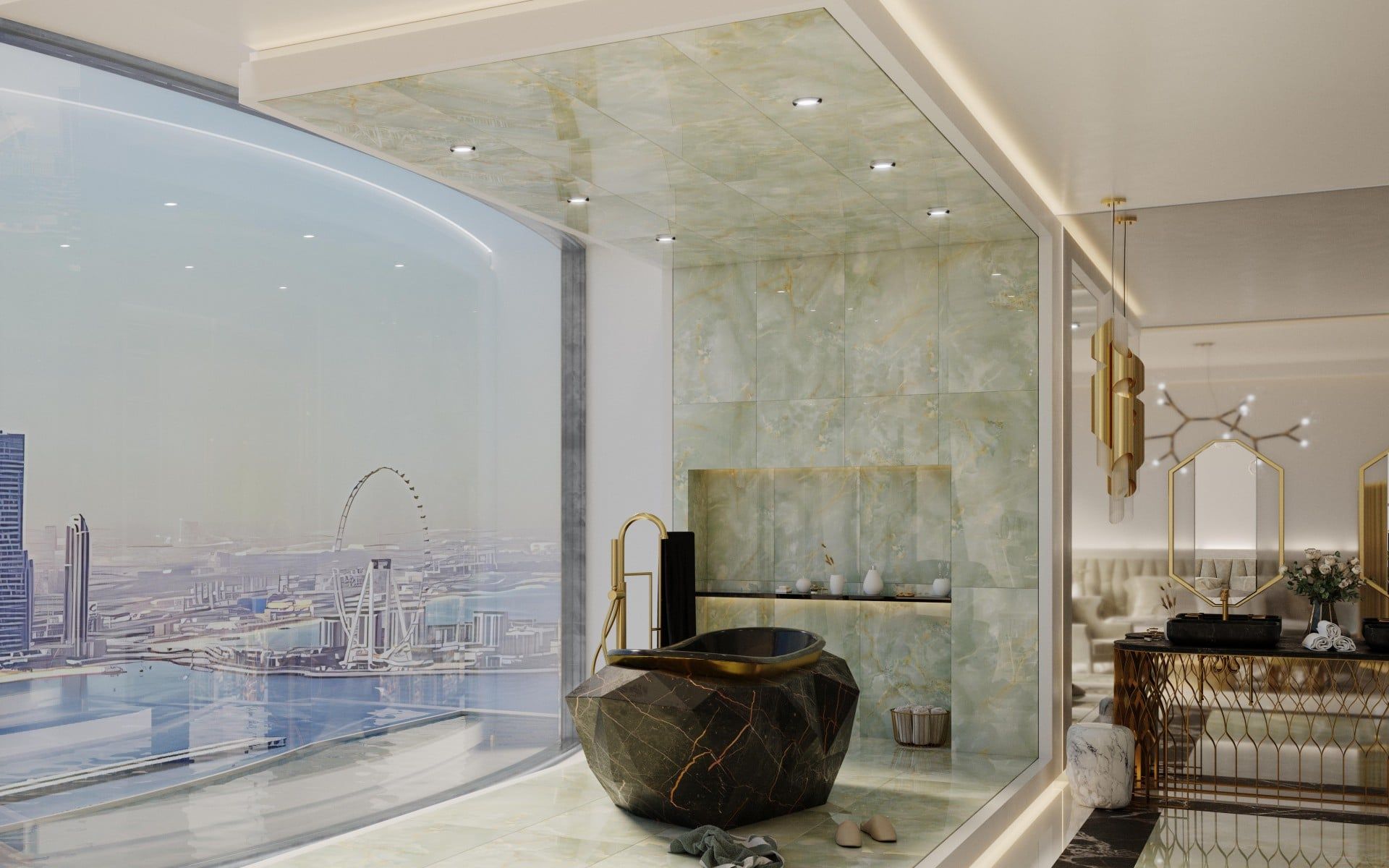  Bồn tắm Diamond Black Faux Marbled Matt Gold 