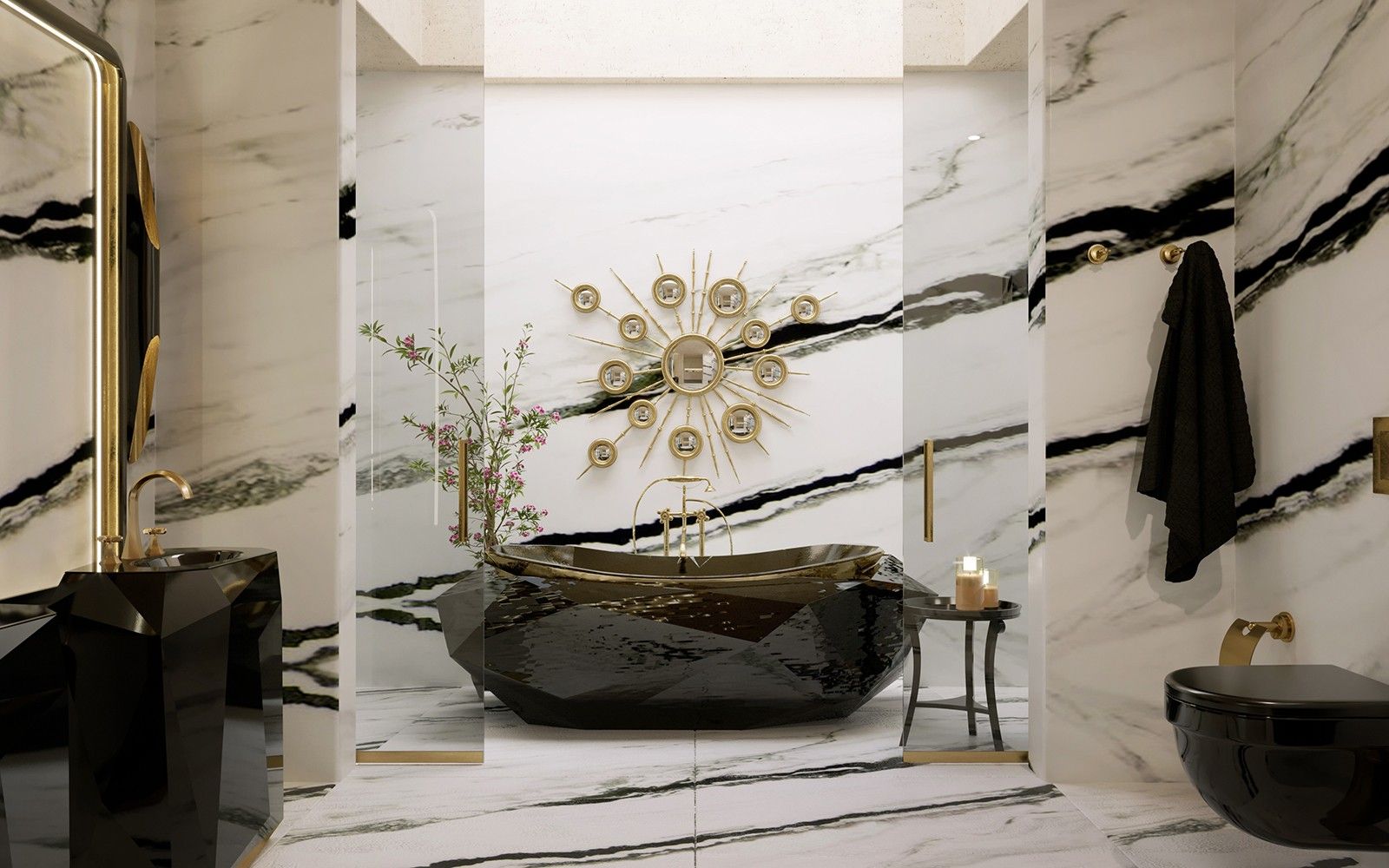  Bồn tắm Diamond Black Gloss Gold 