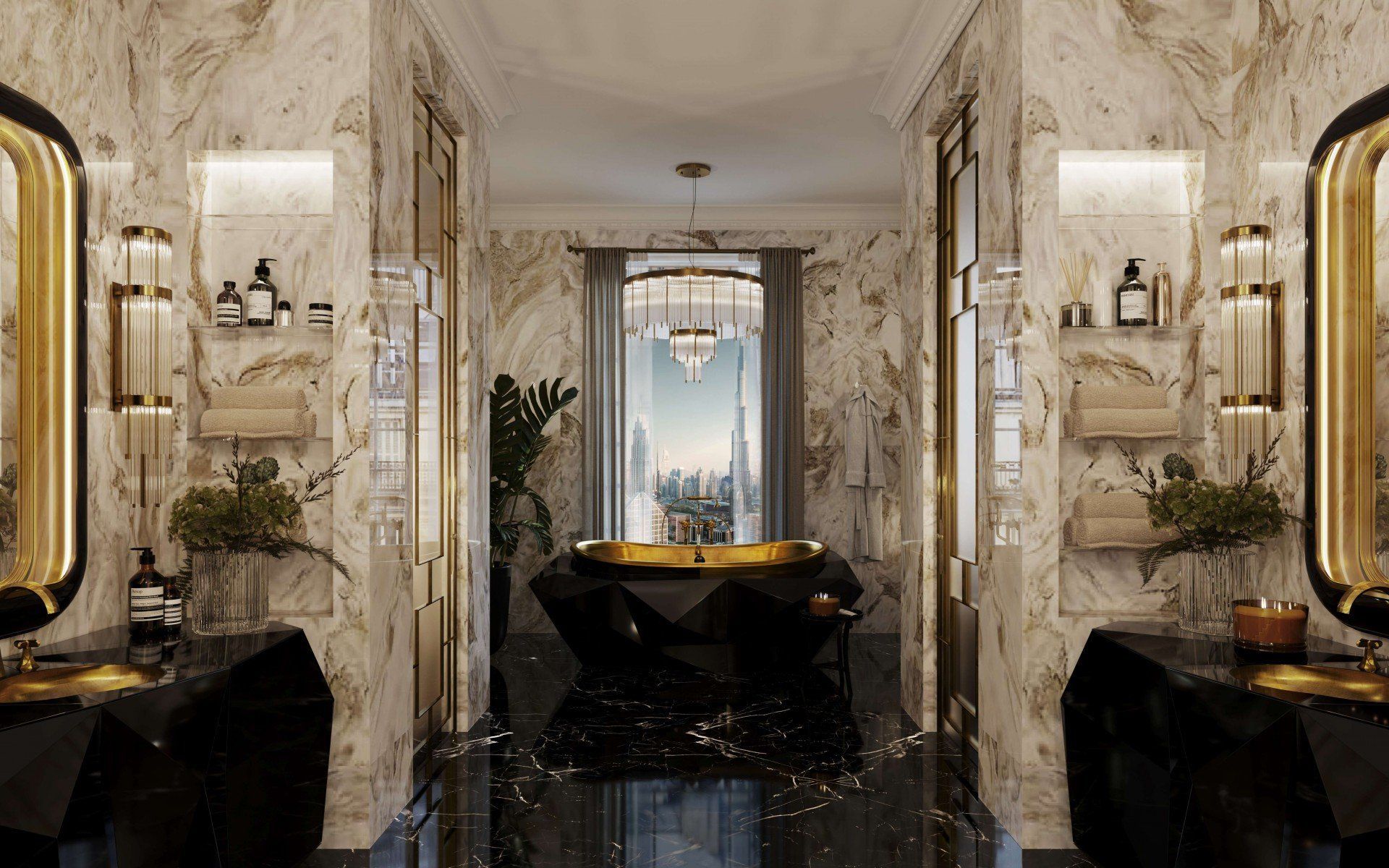  Bồn tắm Diamond Black Matt Gold 