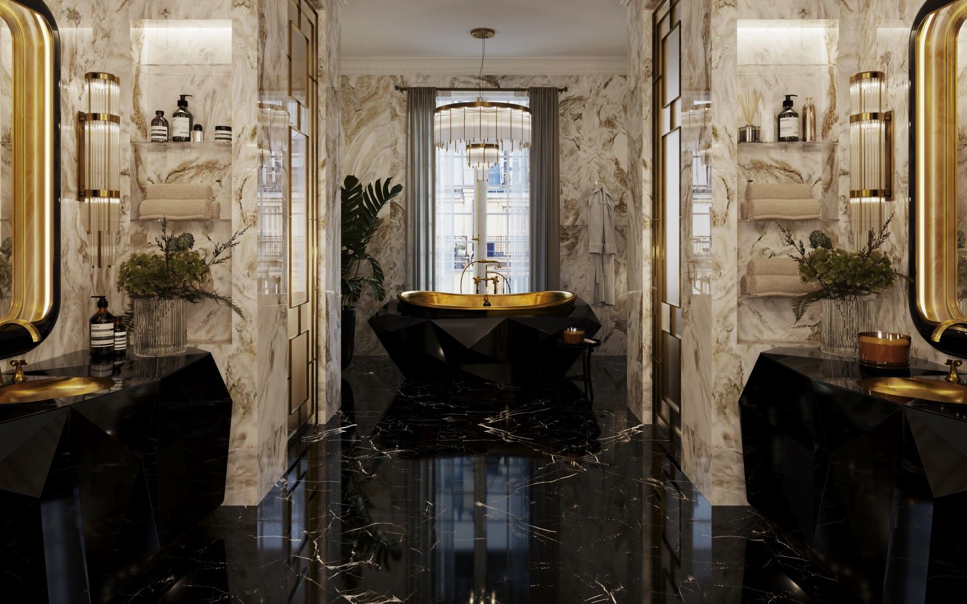  Bồn tắm Diamond Black Gloss Gold 