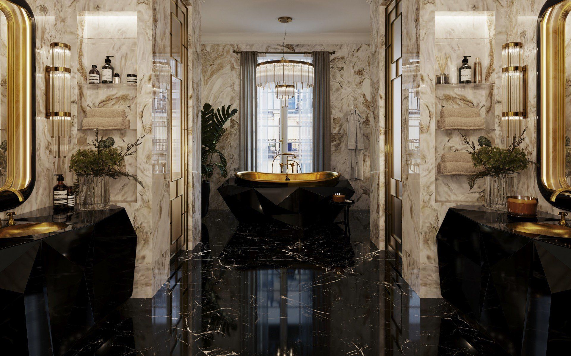  Bồn tắm Diamond Black Matt Gold 