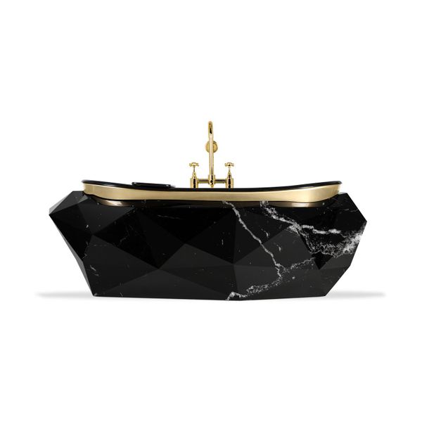  Bồn tắm Diamond Black Faux Marbled White Line Glossy Gold 