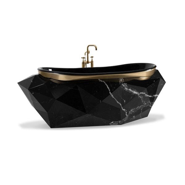  Bồn tắm Diamond Black Faux Marbled White Line Matt Gold 