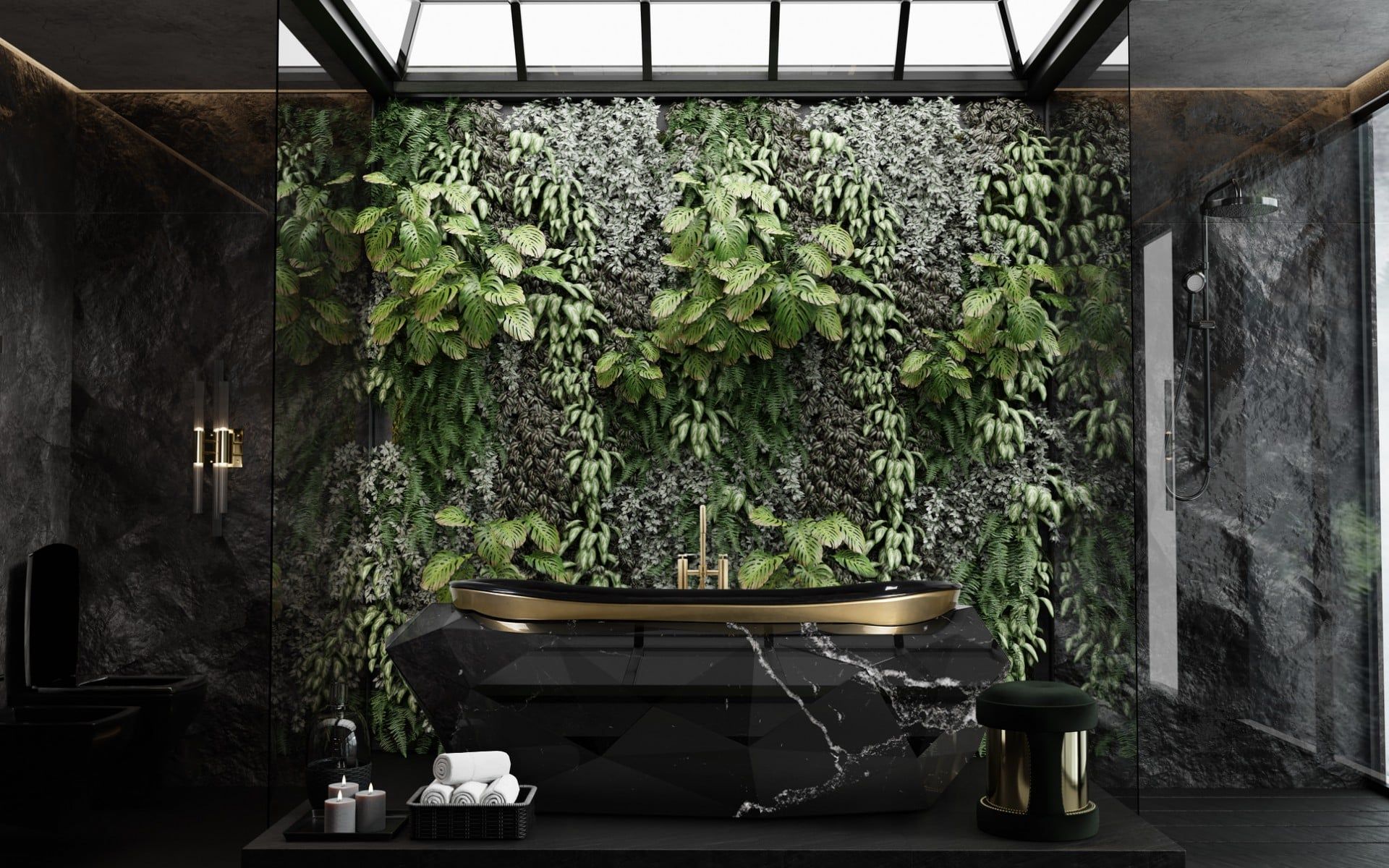  Bồn tắm Diamond Black Faux Marbled White Line Matt Gold 