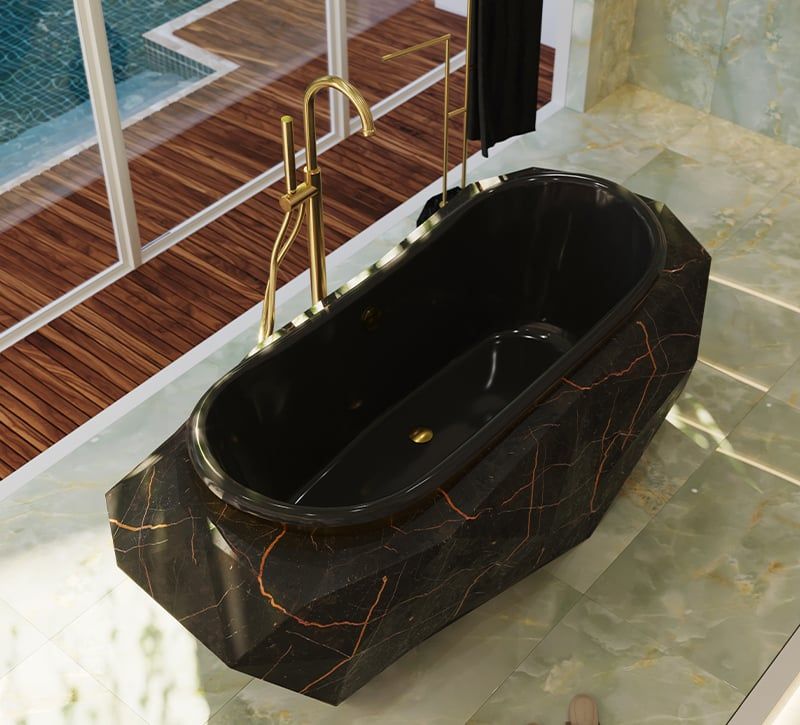  Bồn tắm Diamond Black Faux Marbled Glossy Gold 