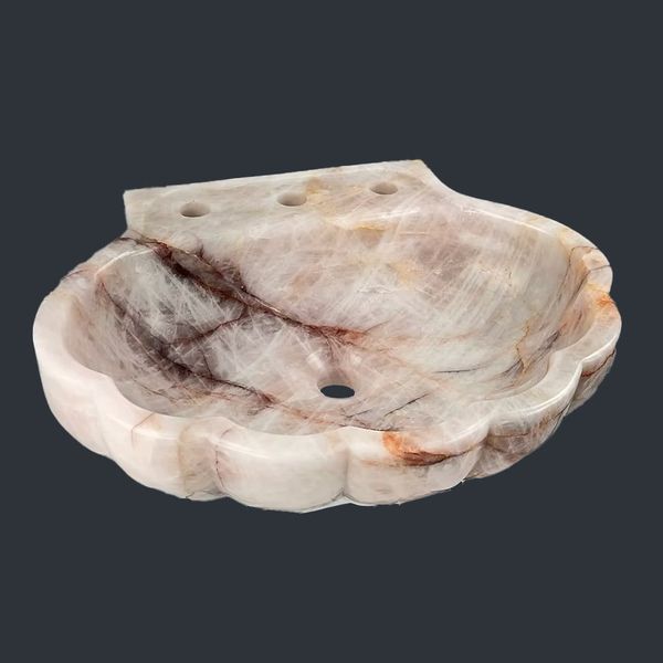  Chậu lavabo hình vỏ sò đá Rose Quartz tự nhiên - DPRQ-01 