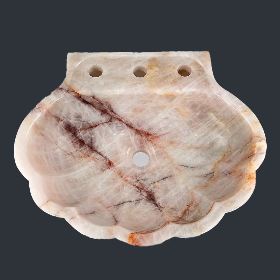  Chậu lavabo hình vỏ sò đá Rose Quartz tự nhiên - DPRQ-01 