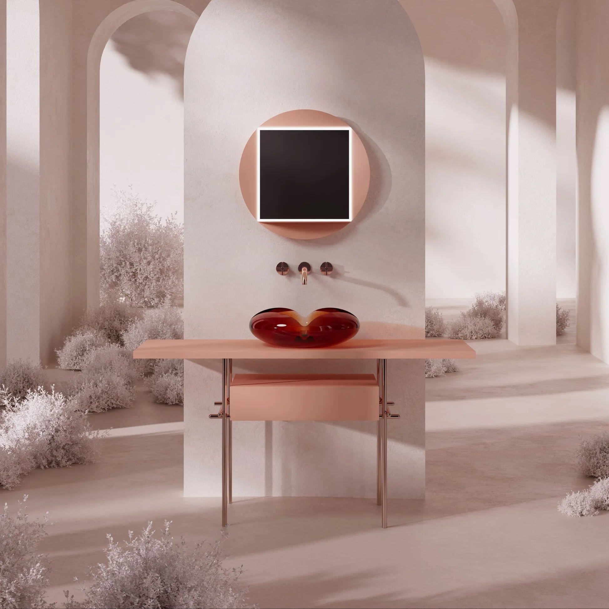  Chậu lavabo đặt bàn trong suốt - HA0811T-Red 