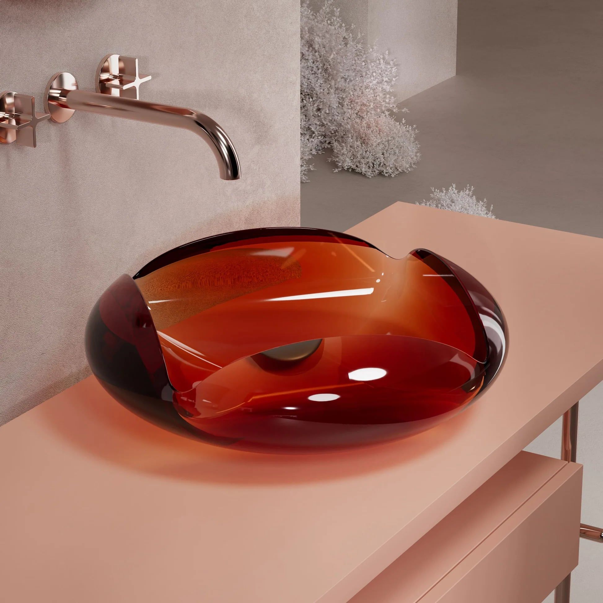  Chậu lavabo đặt bàn trong suốt - HA0811T-Red 