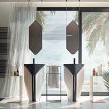  Chậu Lavabo Chân Dài Phong Cách Lamborghini White Mat - Black Mat 