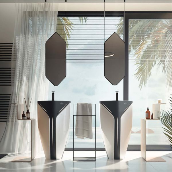  Chậu Lavabo Chân Dài Phong Cách Lamborghini White Mat - Black Mat 