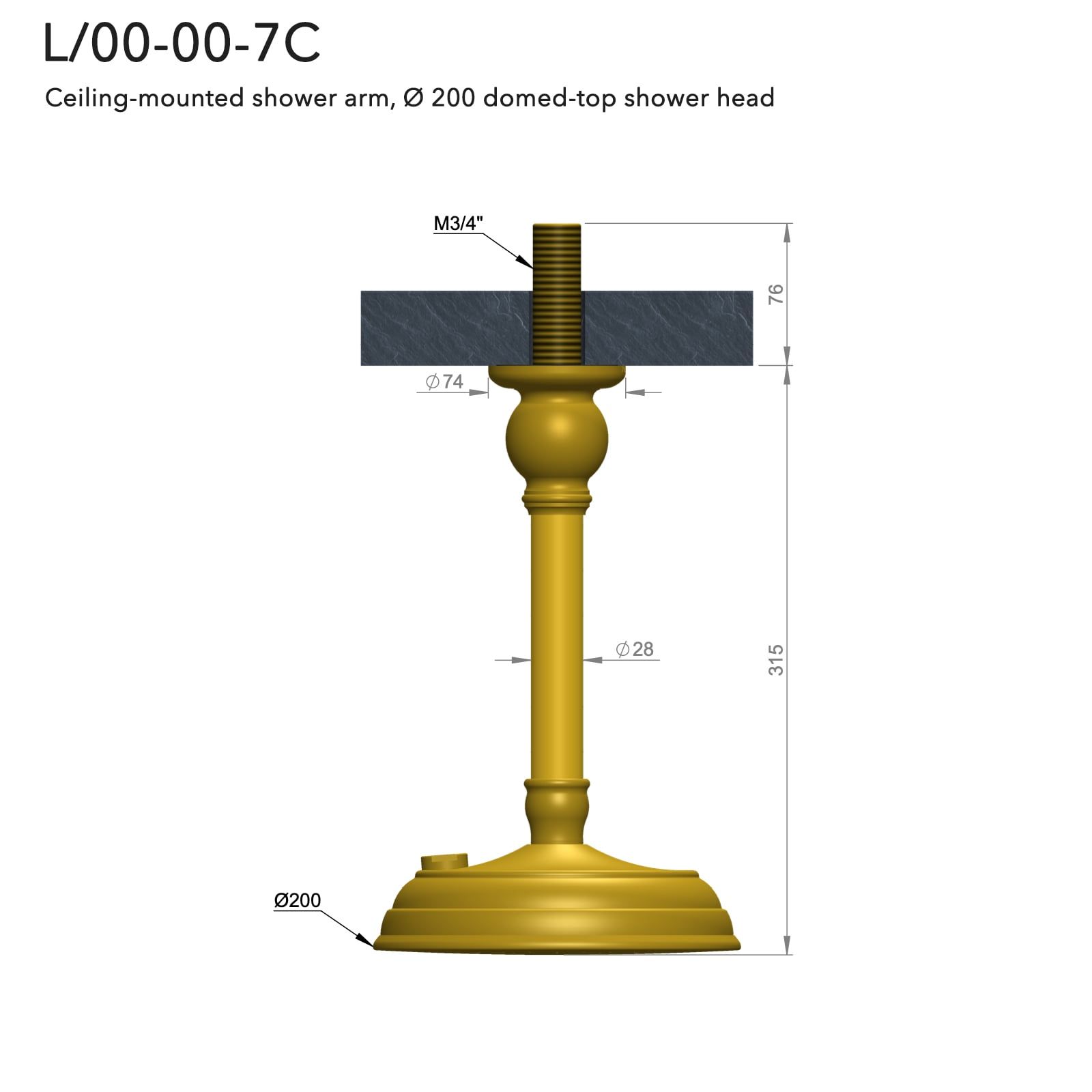  Bát sen Ø200mm, hình vòm âm trần bằng đồng Carpe & Lyre - L / 00-00-7C 