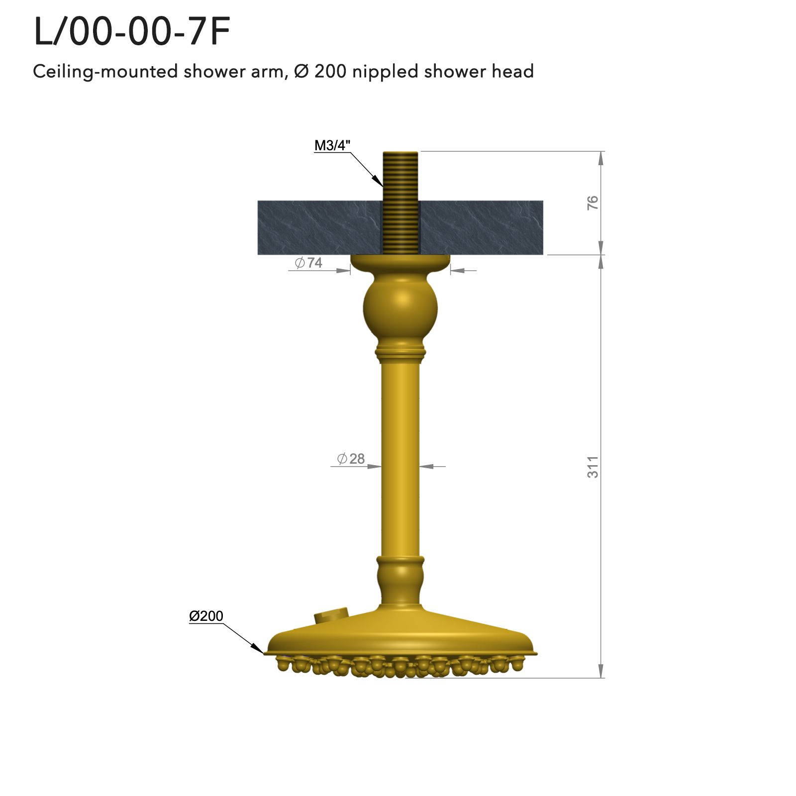  Bát sen Ø200mm bông sen âm trần bằng đồng Carpe & Lyre - L / 00-00-7F 
