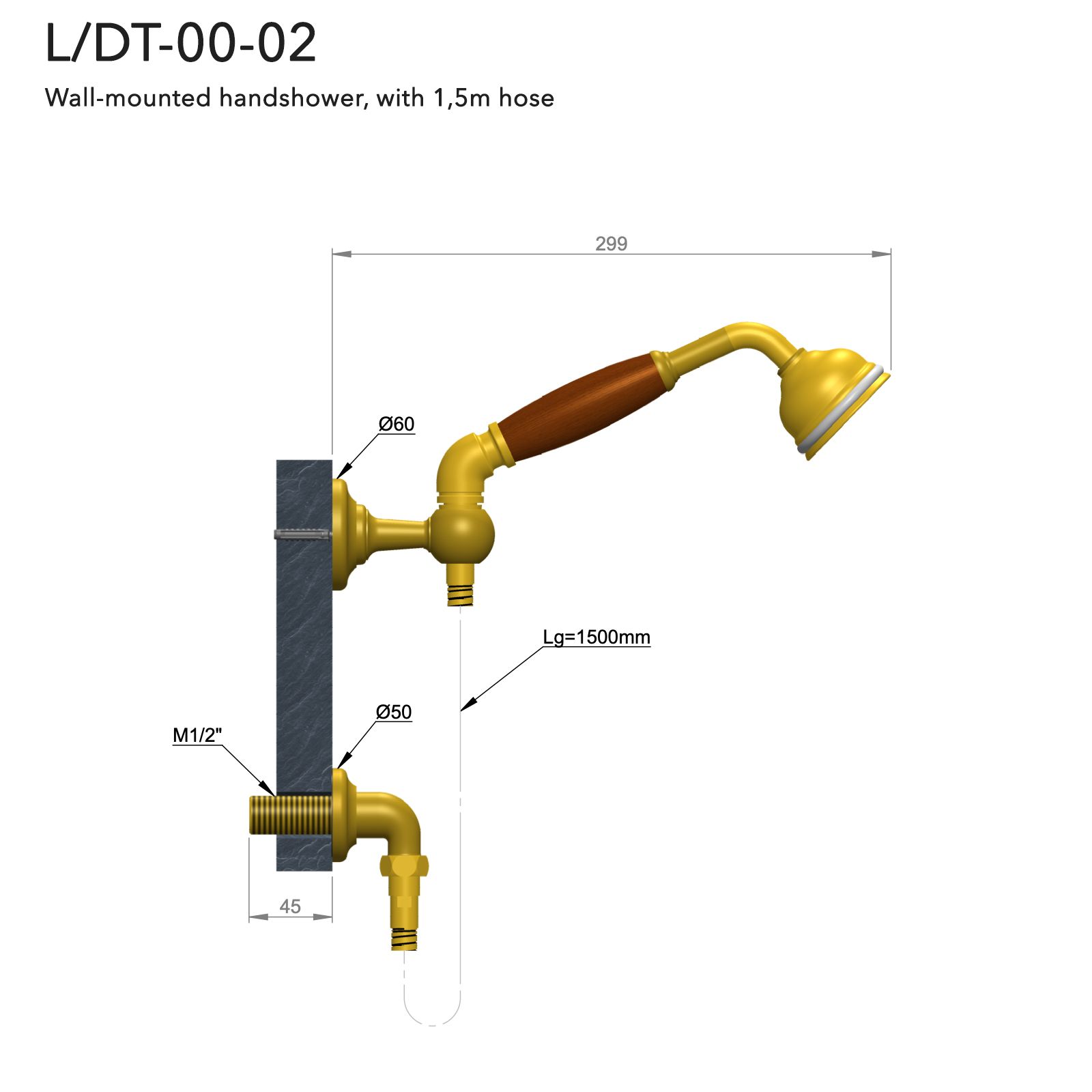  Vòi sen cầm tay gắn tường bằng đồng Carpe & Lyre - L / DT-00-02 