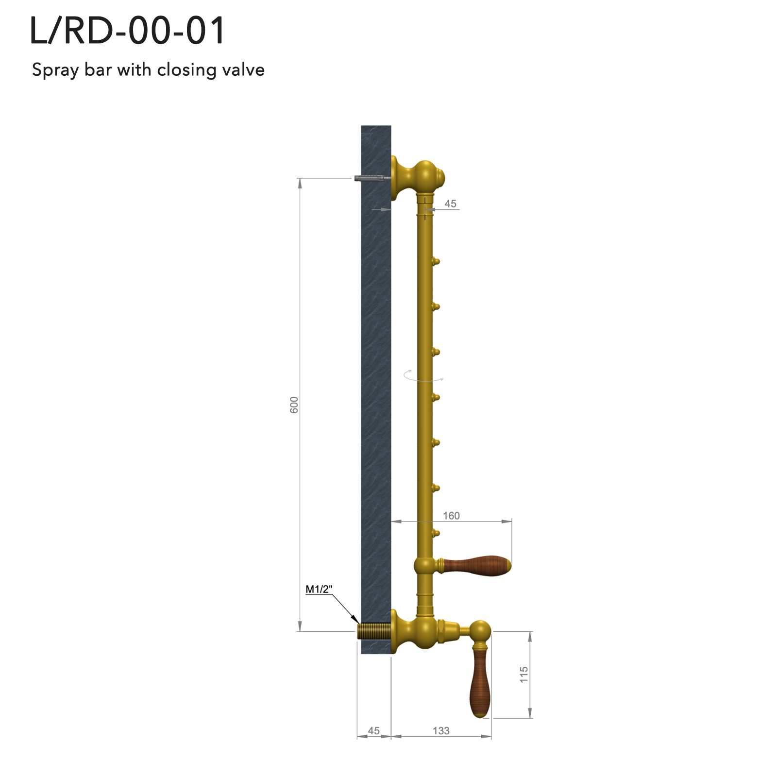  Thanh phun nước massage gắn tường bằng đồng Carpe & Lyre - L / RD-00-00 