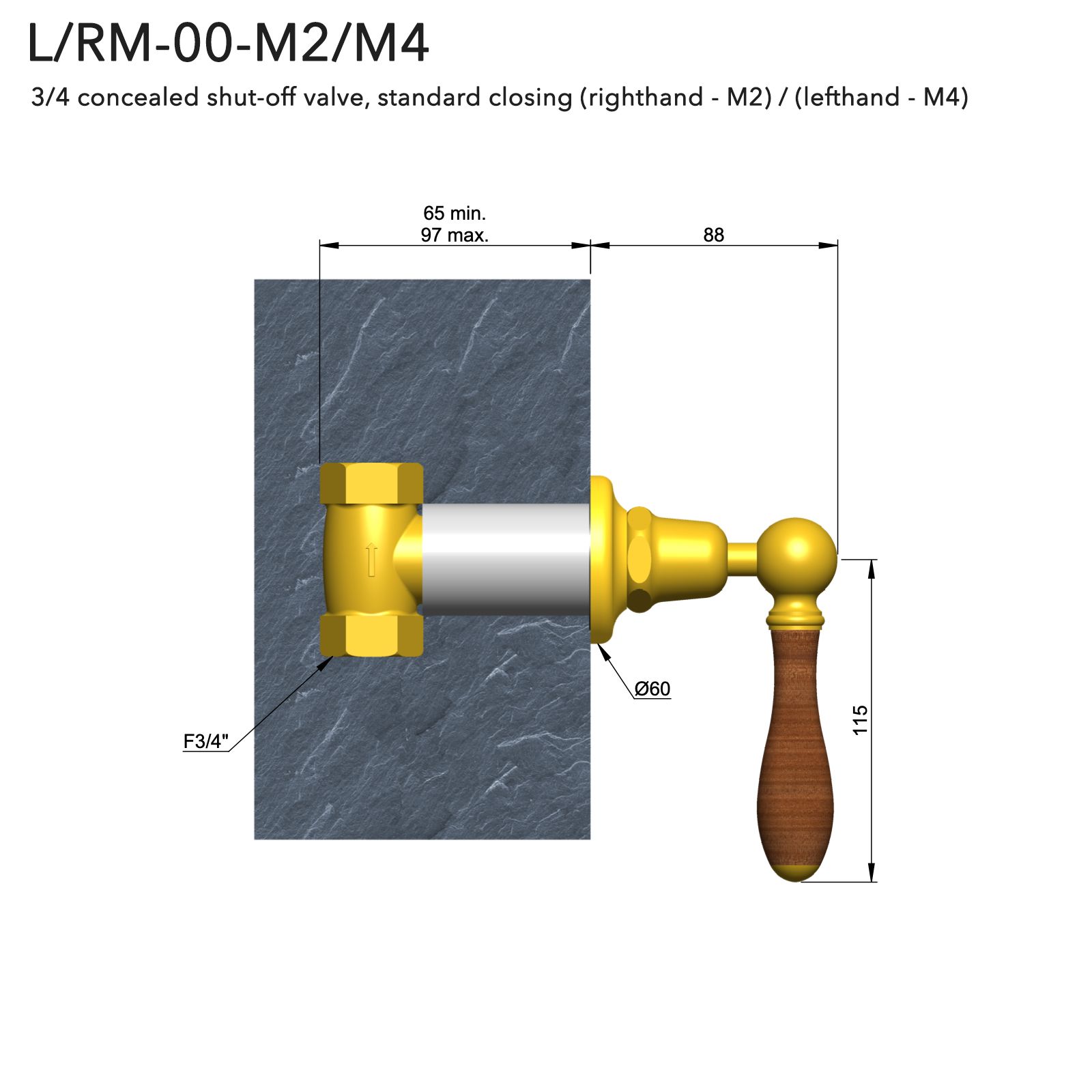  Valve khóa nước âm tường cỡ 3/4 bằng đồng Carpe & Lyre - L / RM-00-M2 