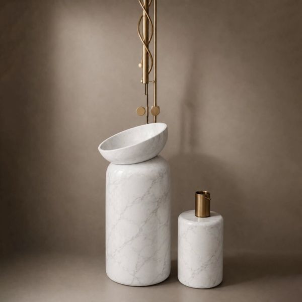  Chậu rửa mặt chân dài bằng đá marble tự nhiên - Lux 