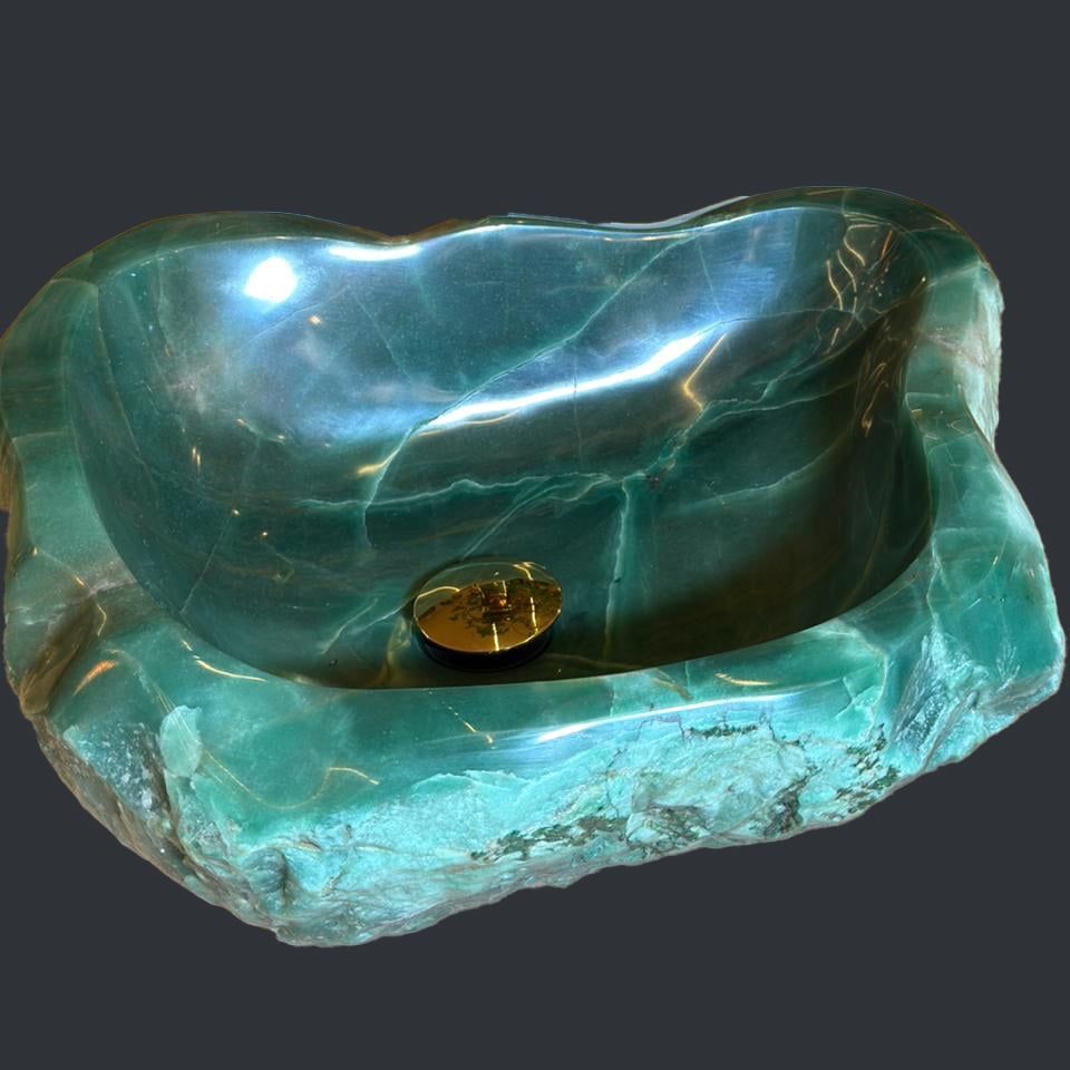  Chậu lavabo đá Verde Quartz tự nhiên - OVQ01 