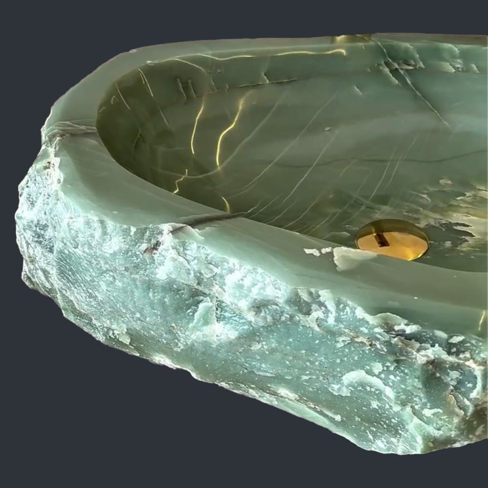  Chậu lavabo đá Verde Quartz tự nhiên - OVQ02 