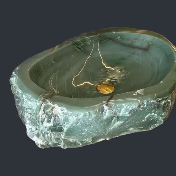  Chậu lavabo đá Verde Quartz tự nhiên - OVQ02 