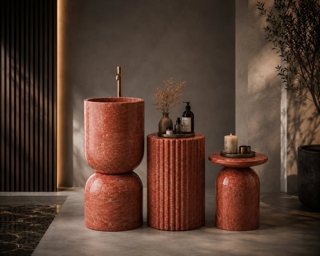  Chậu rửa mặt chân dài bằng đá marble tự nhiên - Sedona 03 