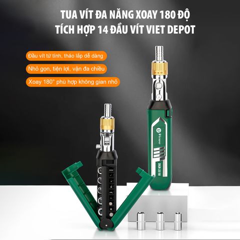  Tua vít đa năng, Xoay 180 độ tích hợp 14 đầu vít Viet Depot 