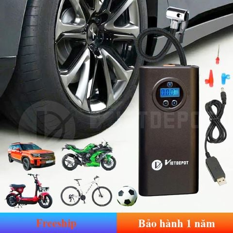  Bơm lốp mini di động cầm tay dùng pin sạc cao cấp màn hình điện tử 