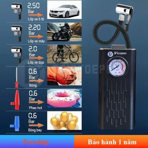  Bơm lốp mini di động cầm tay dùng pin sạc cao cấp màn hình kim 