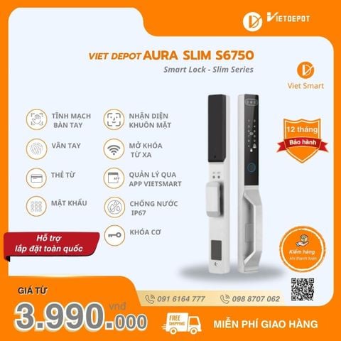  Khóa cửa nhôm thông minh Viet Depot Aura Slim S6750 