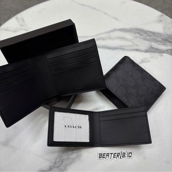 897 - Ví Coach Nam 3 In 1 Canvas Monogram Black Dáng Gập Vuông, Kèm Card Holder - CW380