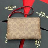 908 - Ví Coach 'Khaki Red' Corner Zip Monogram Wristlet In Signature Canvas - H2592 - CAQ75