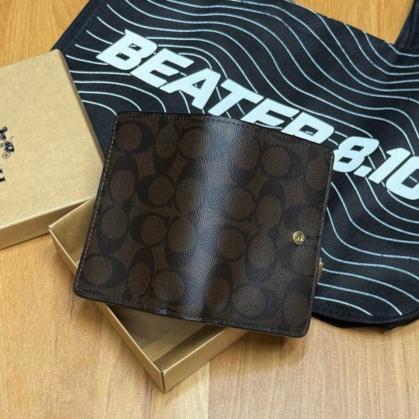 847 - Ví Coach Medium Corner Zip Wallet In Signature Canvas Dark Brown - C0082